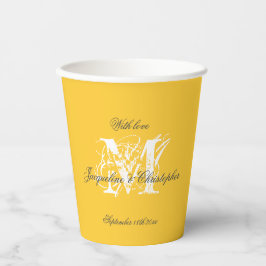 Chic Elegant Wedding Monogram + Name Niedlich gelb Pappbecher