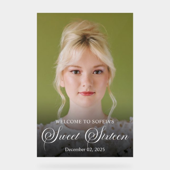 Chic Elegant White Script 16 . Geburtstag Foto Acrylschild (Vorderseite)