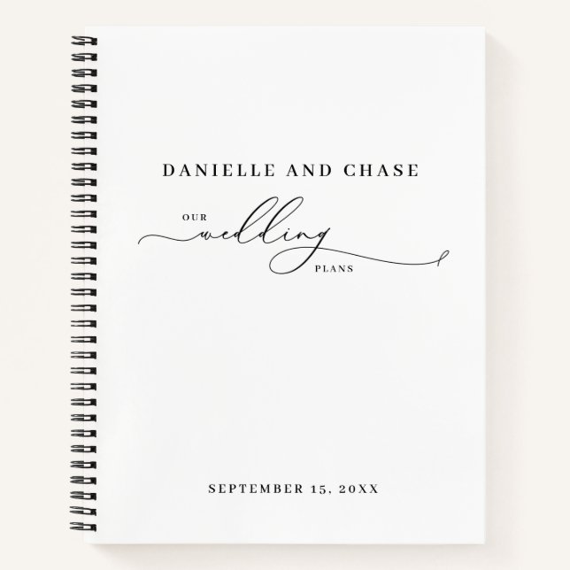 Chic Elegant White Wedding Plans Notizbuch (Vorderseite)