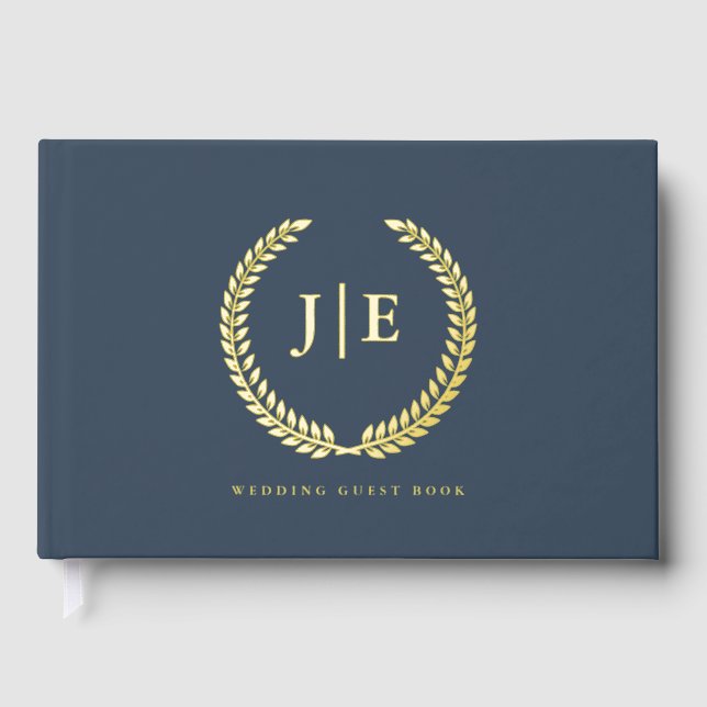 Chic Elegant Wreath Monogram Wedding Gästebuch (Vorderseite)