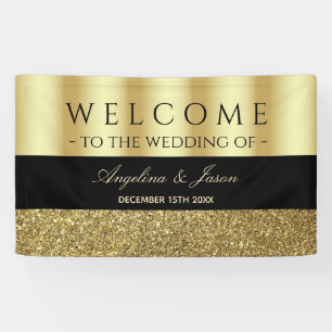 Chic Elegante Black and Gold Wedding Willkommen Banner