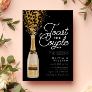 Chic Elegante Champagne Toast Gold Engagement Part Einladung