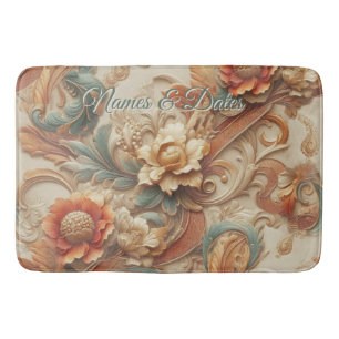 Chic,Elegante Creams & Leder Blume-Look Badematte