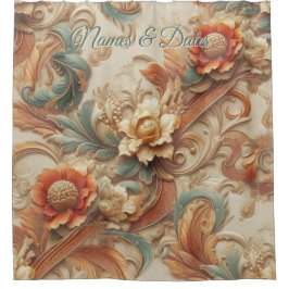 Chic,Elegante Creams & Leder Blume-Look Duschvorhang