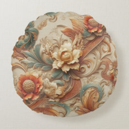 Chic,Elegante Creams & Leder Blume-Look Rundes Kissen