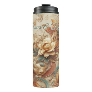 Chic,Elegante Creams & Leder Blume-Look Thermosbecher
