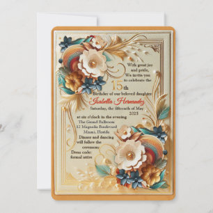 Chic, Elegante Creams & Leder Blume-Textur Einladung