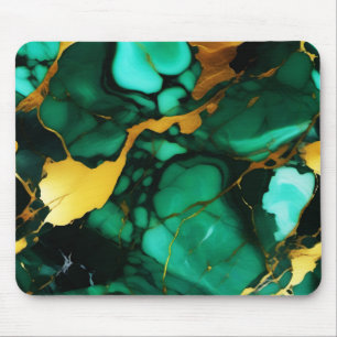 Chic Elegante dunkelgrüne, goldgelbe Imitate Marmo Mousepad