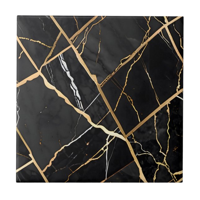 Chic Elegante, goldgelbe Imitate Marmor Fliese (Vorderseite)