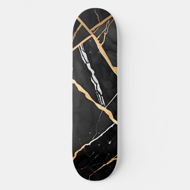 Chic Elegante, goldgelbe Imitate Marmor Skateboard (Vorderseite)