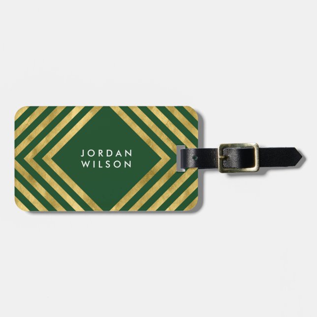 Chic Elegante Green Imitats Gold Geometrische Lini Gepäckanhänger (Vorderseite horizontal)