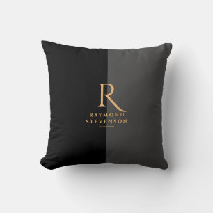 Chic Elegante Modernes Schwarzes Gold Mit Monogram Kissen