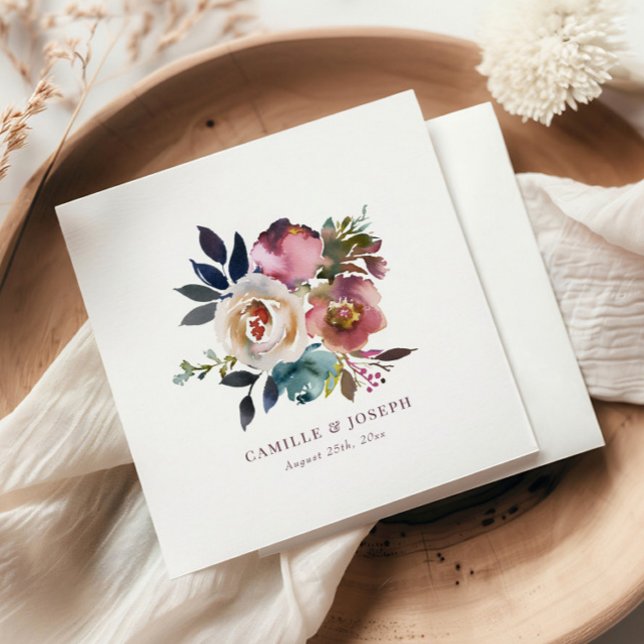 Chic Elegante Romantische Dunkle Rose Hochzeit Serviette (Von Creator hochgeladen)