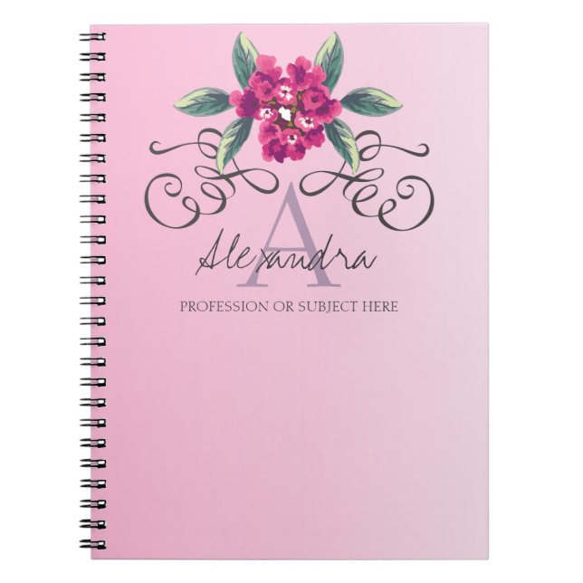 Chic Elegante Rose Floral Monogram Notizblock (Vorderseite)