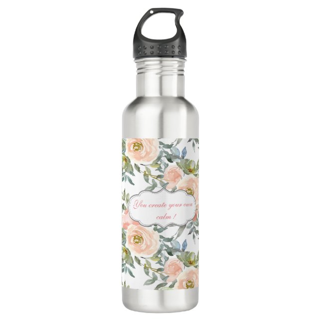 Chic Elegante Rose, Motivierend Botschaft Edelstahlflasche (Vorderseite)