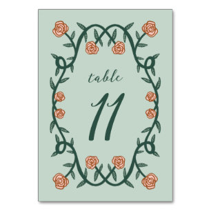 Chic Elegante Rose Rahmen botanisches BlumengrünPi Tischnummer