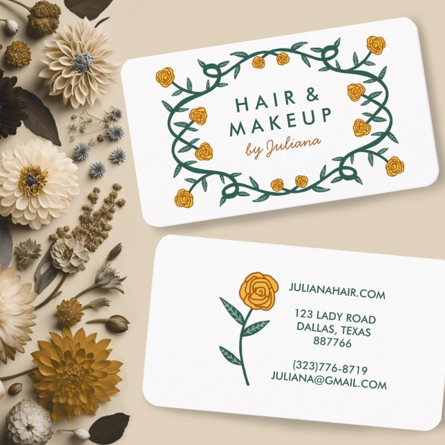 Chic Elegante Rose Rahmen Floral Gold Creme Visitenkarte (Lovely business cards with a golden rose design)