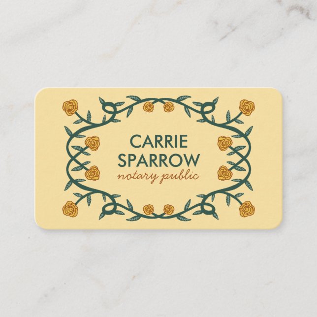 Chic Elegante Rose Rahmen florale Notar Öffentlich Visitenkarte (Vorderseite)