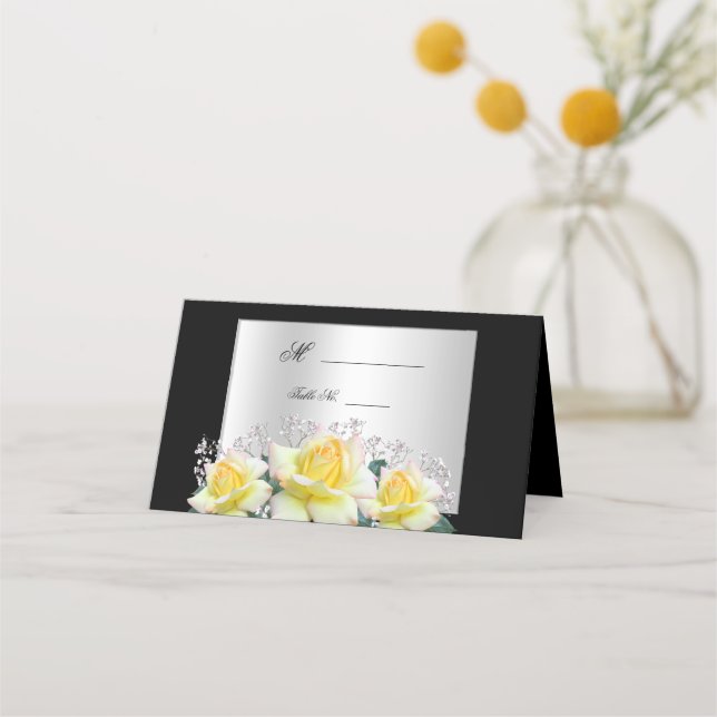Chic Elegante Rose Silver Wedding Platzkarte (Vorderseite)