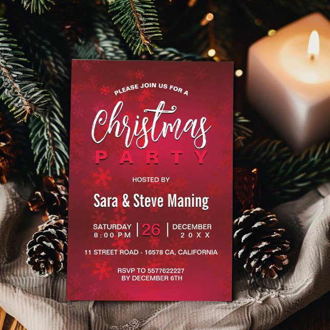 Chic elegante rote Schneeflocken Weihnachten Einladung (Von Creator hochgeladen)