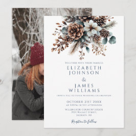 Chic Elegante Rustikale Flora Pinecone Foto Hochze Einladung
