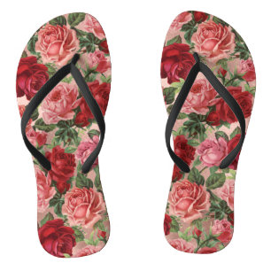 Chic Elegante Vintag Rosa Rote Rosen Blumen Flip Flops