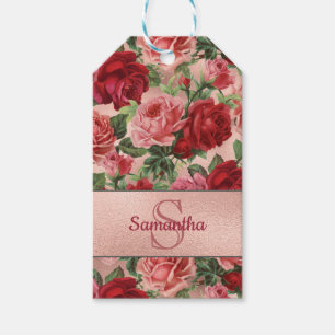 Chic Elegante Vintag Rosa Rote Rosen Blumen Geschenkanhänger