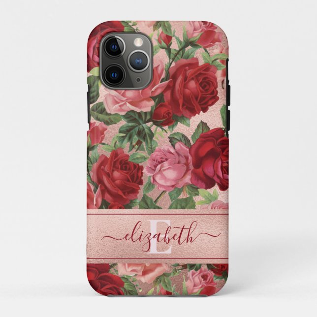 Chic Elegante Vintag rosa Rote Rosen Blumenname Case-Mate iPhone Hülle (Rückseite)