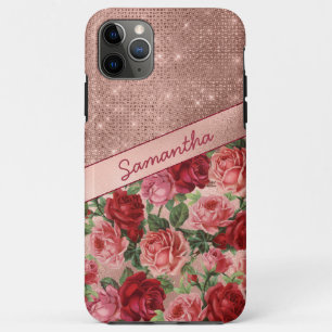 Chic Elegante Vintag rosa Rote Rosen Blumenname Case-Mate iPhone Hülle