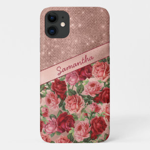 Chic Elegante Vintag rosa Rote Rosen Blumenname Case-Mate iPhone Hülle