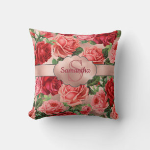 Chic Elegante Vintag rosa Rote Rosen Blumenname Kissen