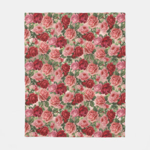 Chic Elegante Vintage Rosa Rote Rosen Floral Fleecedecke
