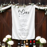 Chic Elegante Wedding Black & White Bar Menu Wandteppich<br><div class="desc">Fügen Sie Ihrem Hochzeitsempfang eine Touch von Eleganz hinzu, mit unserem eleganten, schwarz-weißen Bar-Tapestry. Dieses stilvolle Dekor besticht durch einen schwarzen Hintergrund mit knalligen weißen Typografien und ein zeitloses und modernes Ambiente, das jedes elegante Hochzeitsthema ergänzt. Dieses Bar ist funktionell und dekorativ und bietet ein angenehmes Ambiente für Ihre Feier....</div>