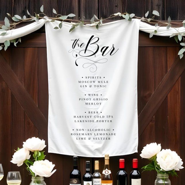 Chic Elegante Wedding Black & White Bar Menu Wandteppich (Von Creator hochgeladen)