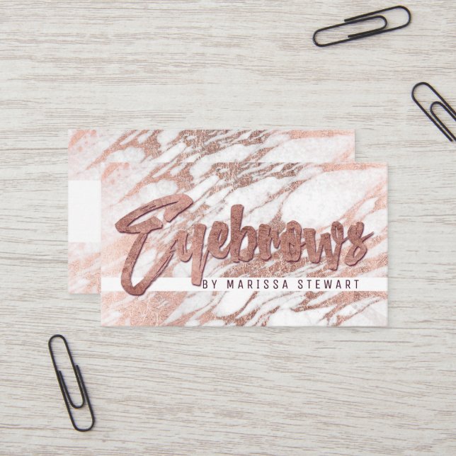 Chic-elegante weiße Rosen-Goldmarmor-Augenbrauen Visitenkarte (Vorderseite/Rückseite Beispiel)