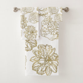Chic Elegante White-Line Gezeichnet Blume-Muster Badhandtuch Set