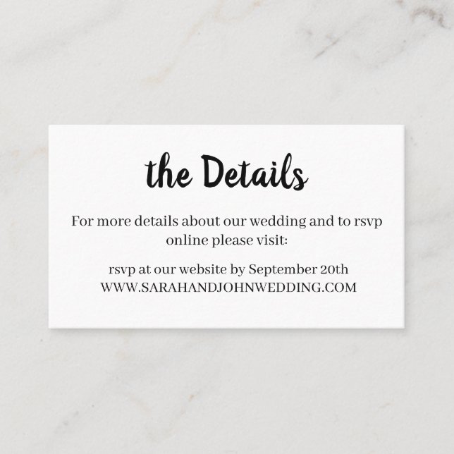 Chic elegante White Wedding Website Card Visitenkarte (Vorderseite)