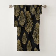Chic Elegantes Black Gold Floral Fern Leaf Muster