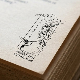 Chic Elegantes Botanisches Ex Libris Kolibri Gummistempel