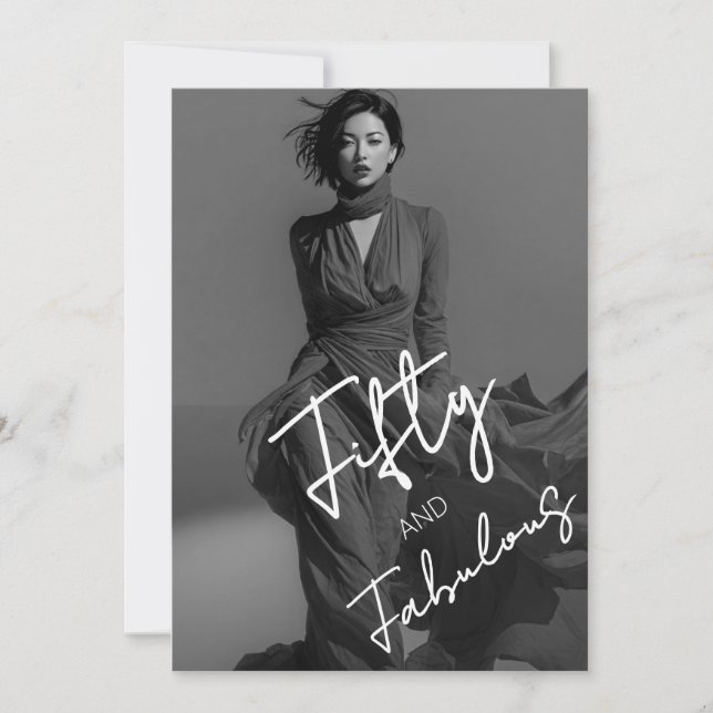 Chic Elegantes Schwarz-Weiß-Foto Fünfzig und Fabel Einladung (Vorderseite)