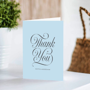 Chic Elegantes Skript Hellblauer Junge Baby Shower Dankeskarte