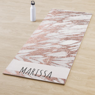 Chic-elegantes Weiß-und Rosen-Goldmarmor-Muster Yogamatte