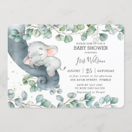 Chic Elephant Leafy Greenery Baby Shower Girl Einladung