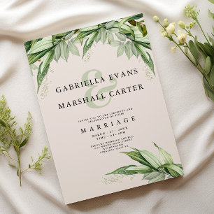 Chic Elfenbein grünes Blattblumen Ampere und Hochz Einladung