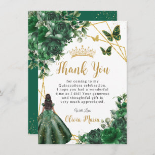 Chic Emerald Green Blume Floral Quinceañera Dankeskarte