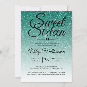 Chic Emerald Green Glitzer Ombre Sweet 16 Geburtst Einladung