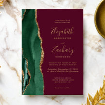 Chic Emerald Green Gold Agate Burgundy Wedding