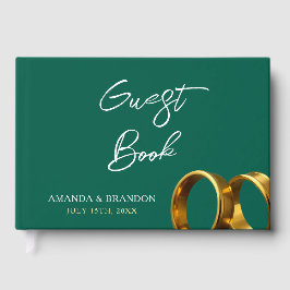 Chic Emerald Green Gold Rings Wedding Gästebuch