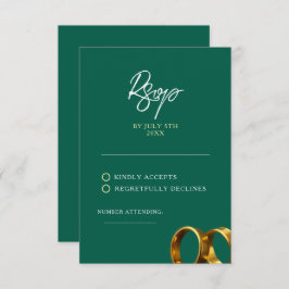 Chic Emerald Green Gold Rings Wedding RSVP Karte