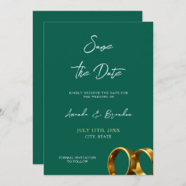Chic Emerald Green Gold Rings Wedding Save The Date